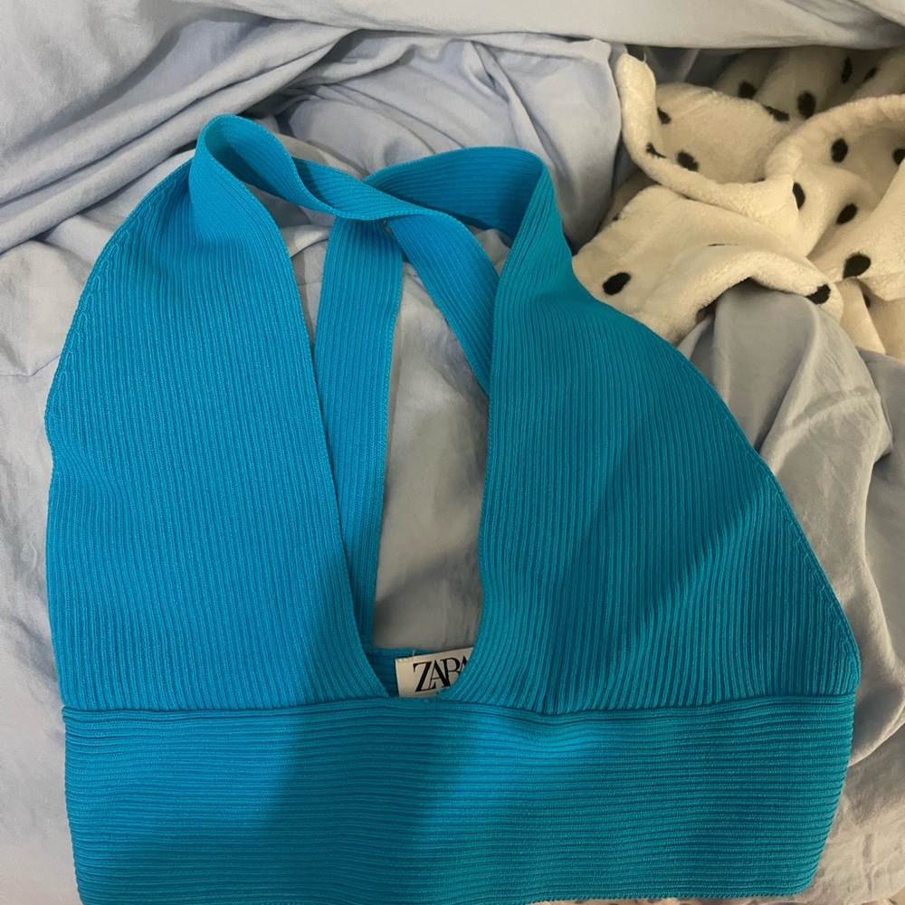 Blue Zara ribbed crop top